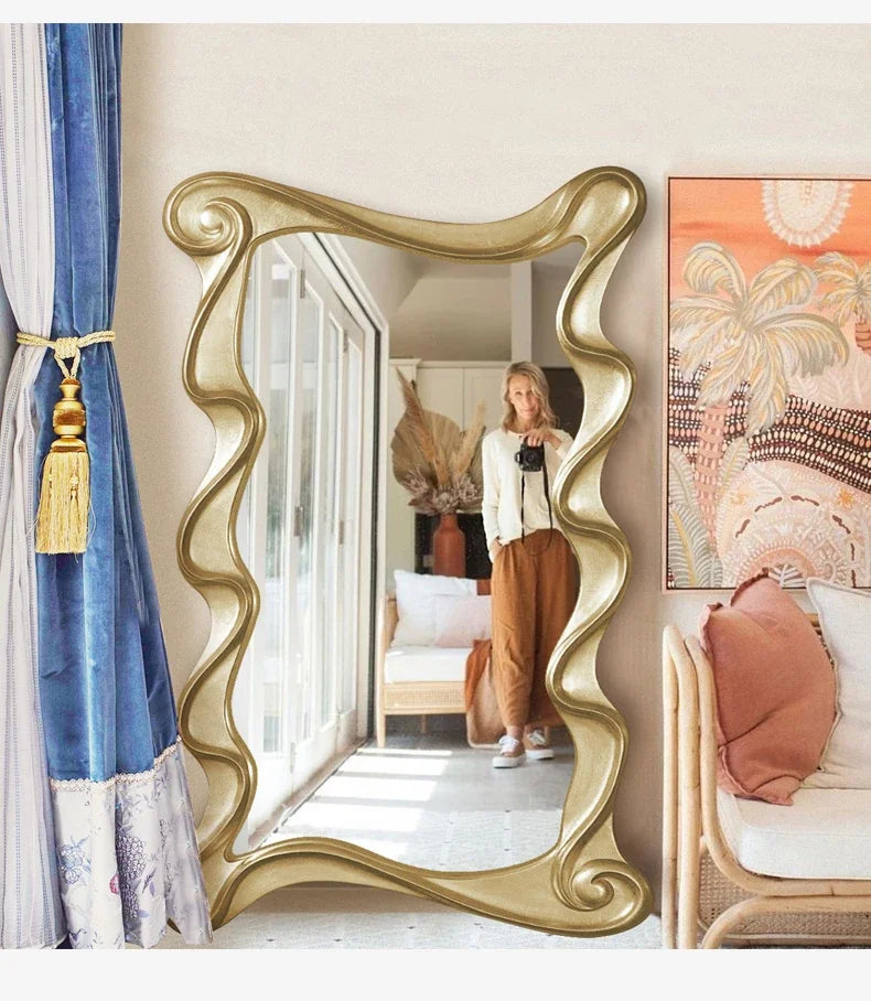 Irregular Full Body Decorative Mirror Bedroom Wavy Floor Large Wall Mirrors Aesthetic Luxury Dressing Espejo Ducha Room Decor