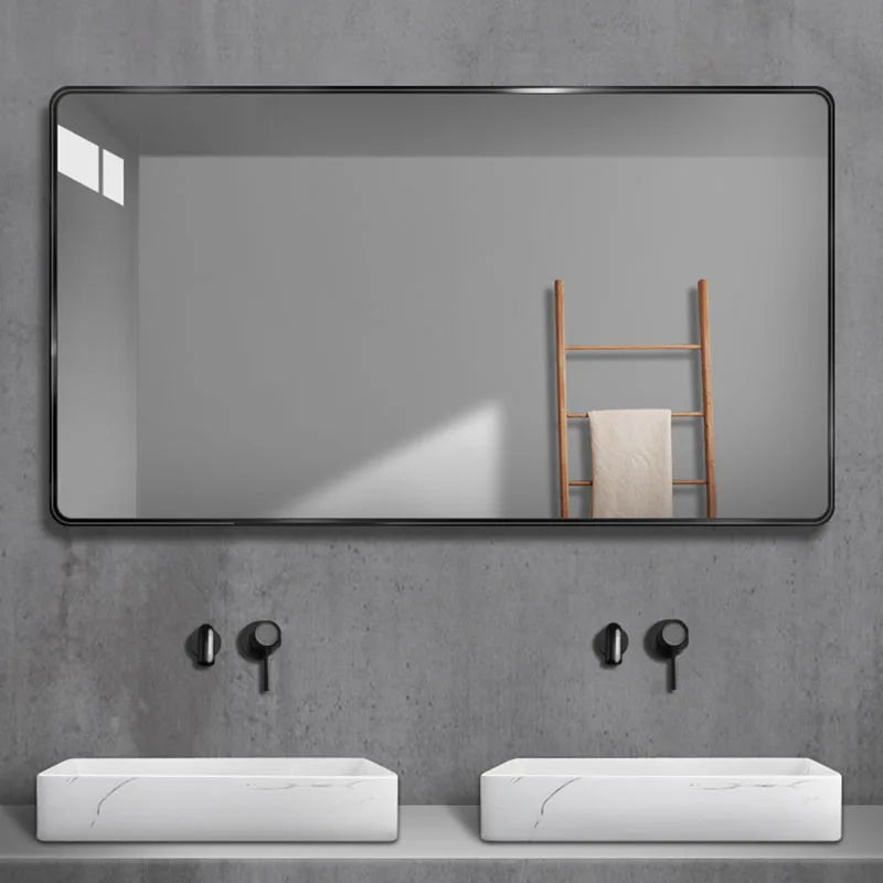 Design Rectangle Mirror Bathroom Metal Frame Wall Mount Mirror Creative Hairdressing Espejo Maquillaje Luz House Decoration