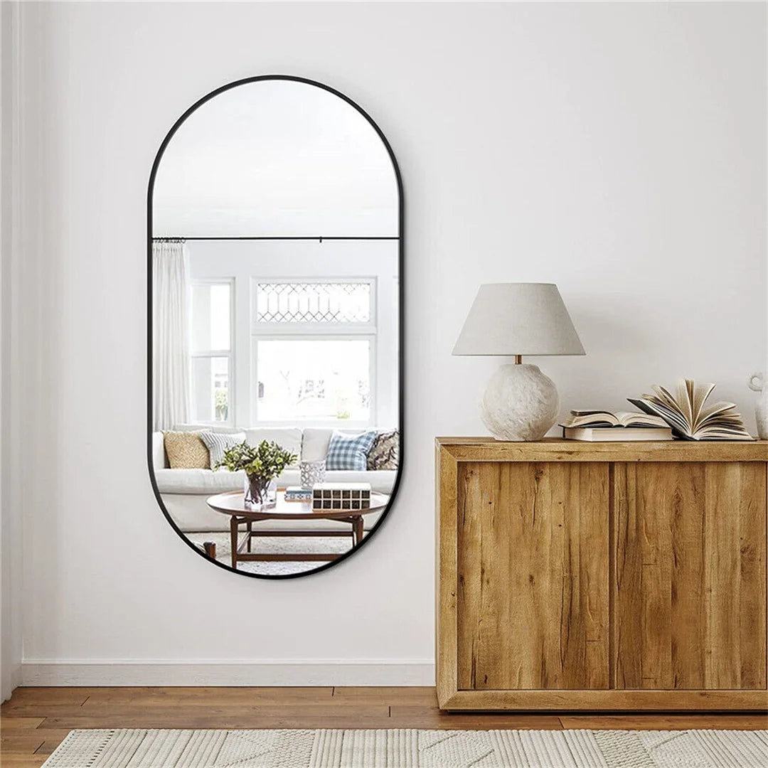 LUVODI 1000x500mm Oval Black Metal Frame Wall Mirror Accent Full Length Vanity Mirror for Bathroom,Entryway,Bedroom Decor