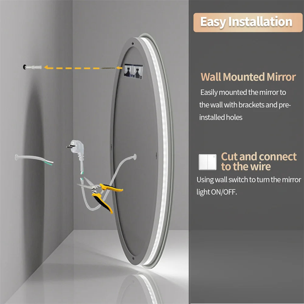 LUVODI Illuminated Bathroom Wall Mirror with Light Circle Backlit LED Bath Vanity Mirror Defog