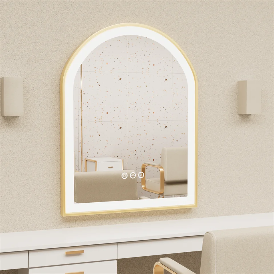 LUVODI High-end Bathroom Mirror with LED Lights Arch Framed Washroom Toilet Wall Dressing Makeup Mirror with Demister