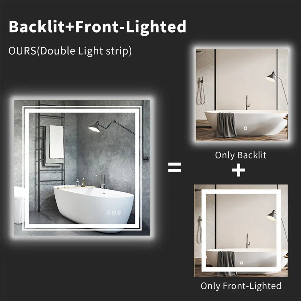 LUVODI Square Illuminated Wall Bathroom Mirror with LED Lights Dimmable Defog Mirror on Sink