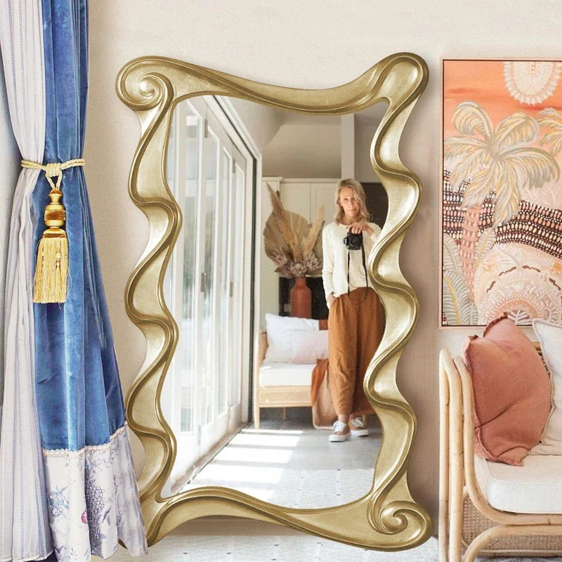 Irregular Full Body Decorative Mirror Bedroom Wavy Floor Large Wall Mirrors Aesthetic Luxury Dressing Espejo Ducha Room Decor