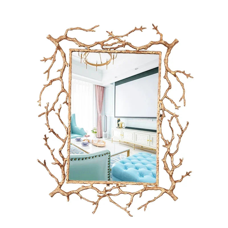 Creative Modeling Decorative Mirror Retro Copper Tree Branch Decoration Round Mirror Makeup Bathroom Miroir Chambre Wall Mirror