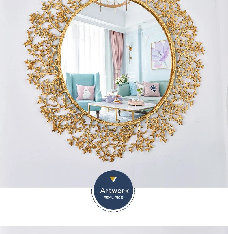 Creative Modeling Decorative Mirror Retro Copper Tree Branch Decoration Round Mirror Makeup Bathroom Miroir Chambre Wall Mirror