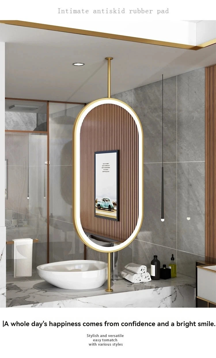 Design Gold Mirror Bathroom Metal Frame Wall Mount Mirror Oval Creative Led Espejos Decorativos Home Decoration Accessories