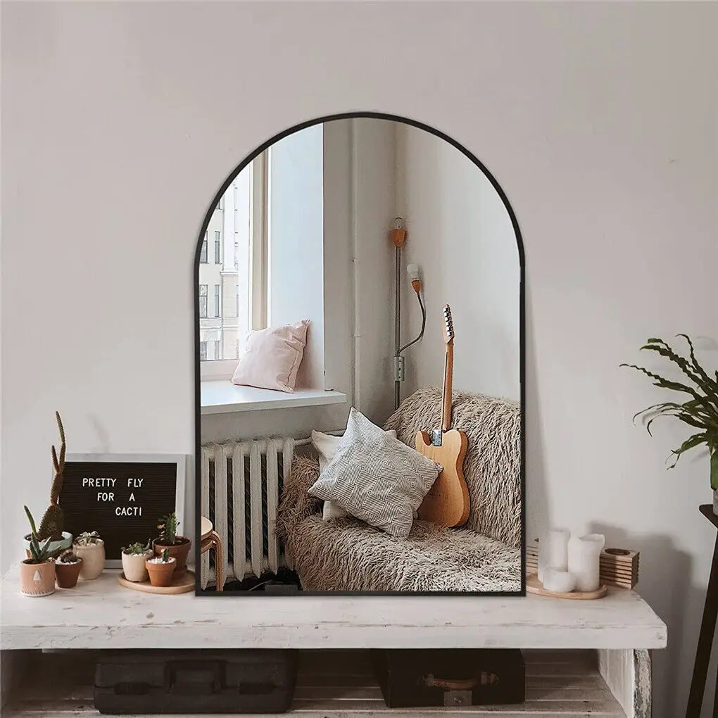 LUVODI Home Decorative Mirror with Black Arched Frame for Bathroom, Entryway, Living Room