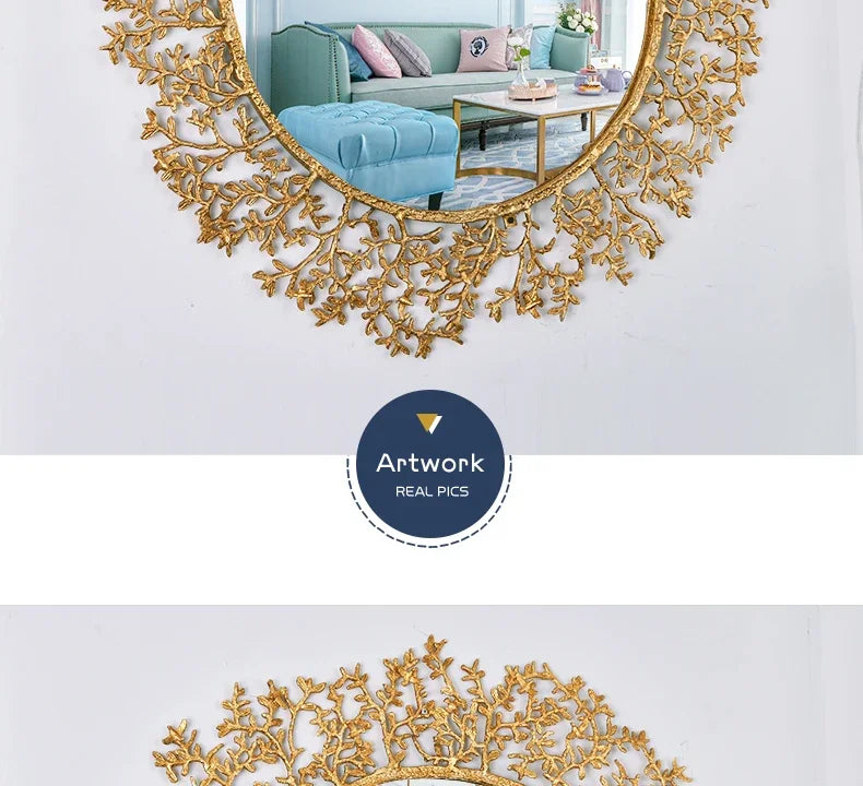 Creative Modeling Decorative Mirror Retro Copper Tree Branch Decoration Round Mirror Makeup Bathroom Miroir Chambre Wall Mirror