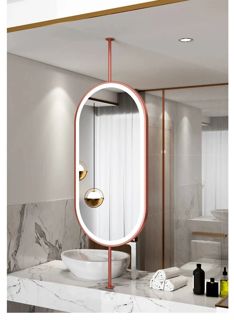 Design Gold Mirror Bathroom Metal Frame Wall Mount Mirror Oval Creative Led Espejos Decorativos Home Decoration Accessories