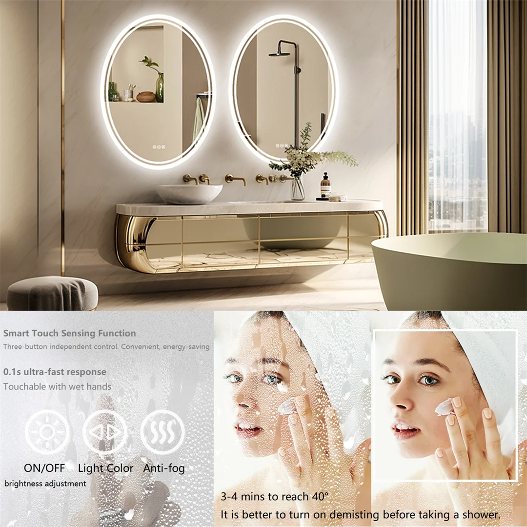 LUVODI Luxury Oval Bathroom LED Mirror Backlit LED Bathroom Wall Mirror with Demister for Home Hotel Salon Beauty Decorative