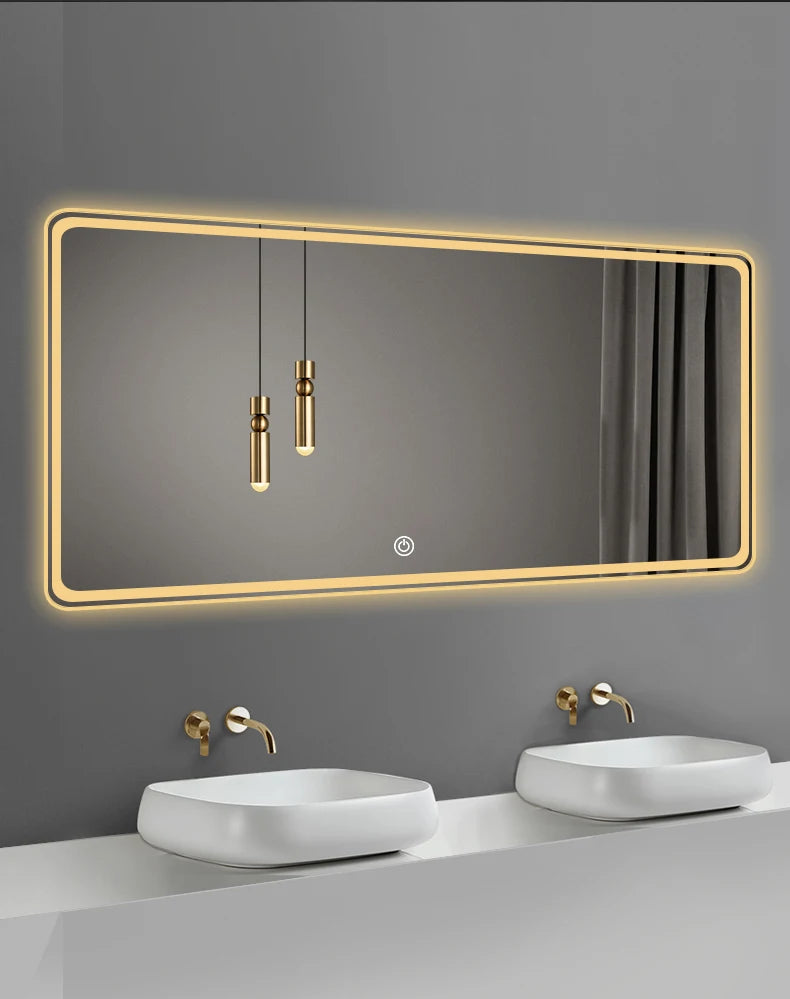 Makeup Led Lighted Mirror Bathroom Rectangular Mirror Wall Mount Creative Shower Espejos Decorativos Decoration Living Room