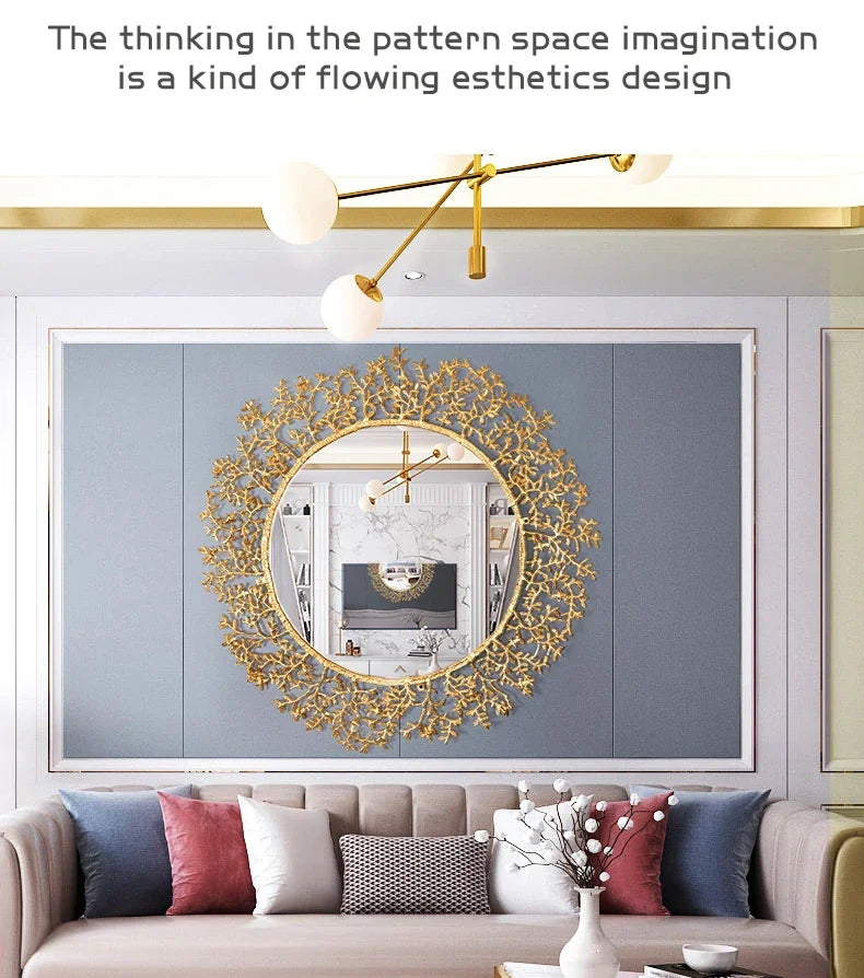 Creative Modeling Decorative Mirror Retro Copper Tree Branch Decoration Round Mirror Makeup Bathroom Miroir Chambre Wall Mirror