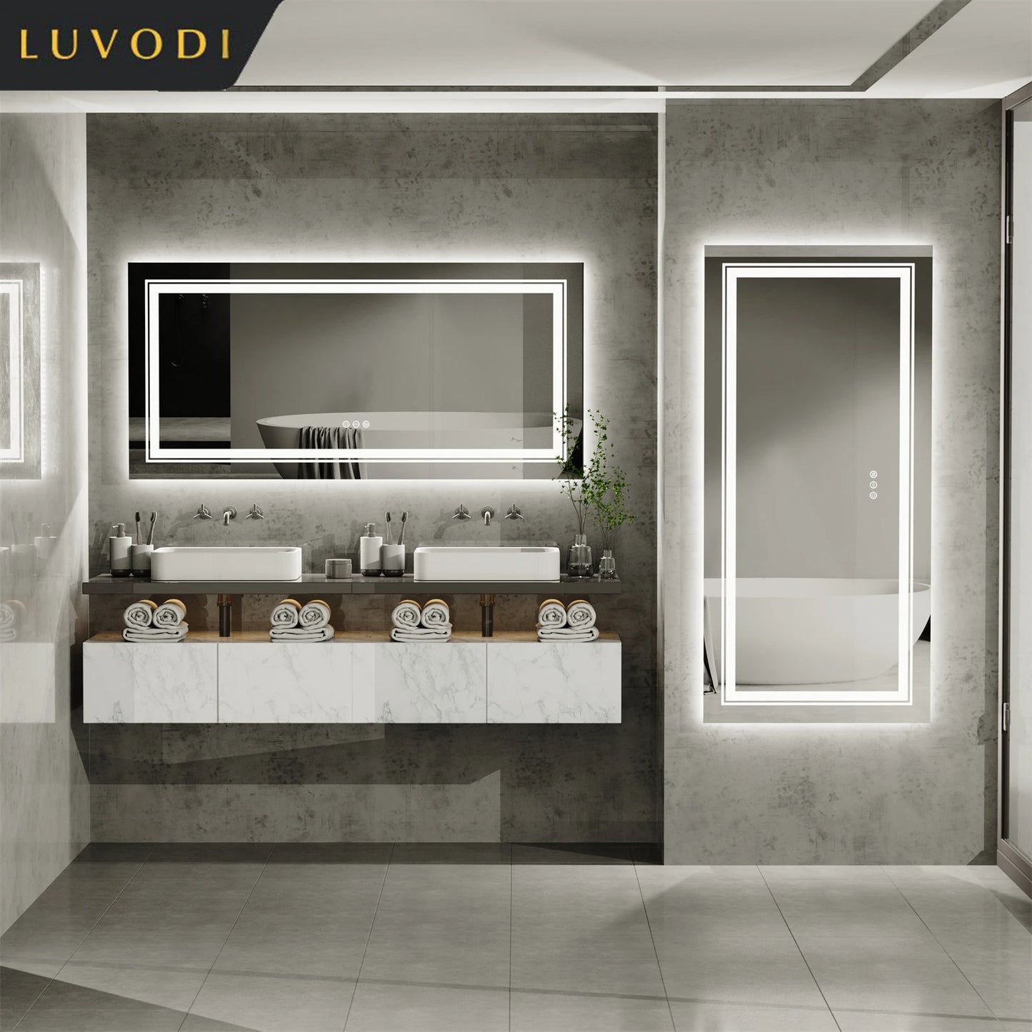 LUVODI Illuminate Large Mirror Bathroom Double Sink Mirror Full Length Dressing Salon Mirror with 3 Color Lights