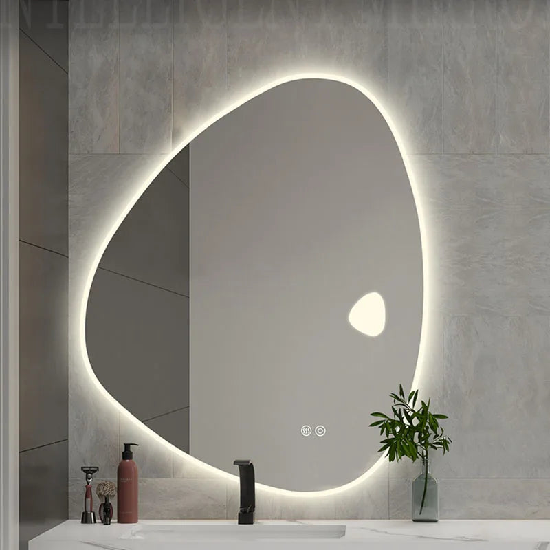 Design Irregular Mirror Bathroom Art Led Lighted Makeup Mirror Wall Mount Creative Espejos Decorativos Decoration Living Room