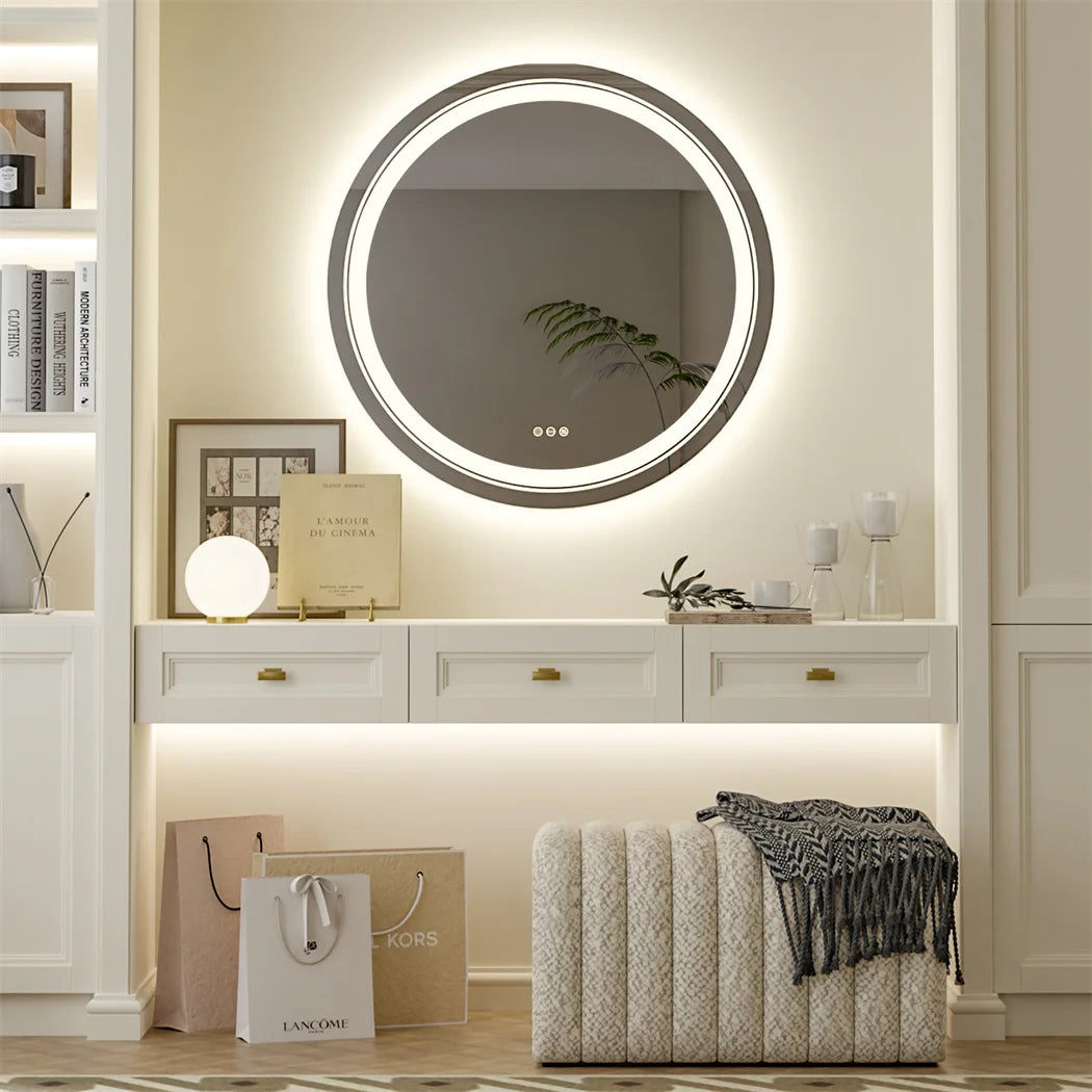 LUVODI Smart Illuminate LED Mirror for Bathroom Round Waterproof Washroom Toliet Wash Basin Bath Shower Fogless Mirror