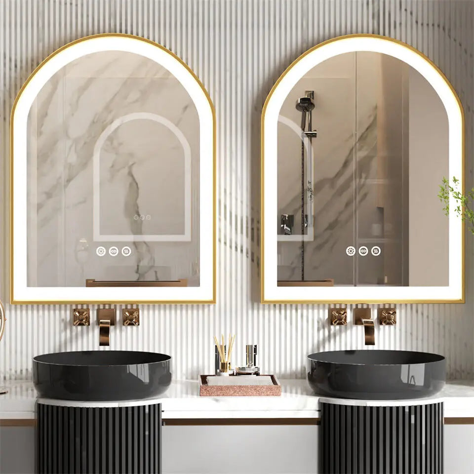 LUVODI High-end Bathroom Mirror with LED Lights Arch Framed Washroom Toilet Wall Dressing Makeup Mirror with Demister