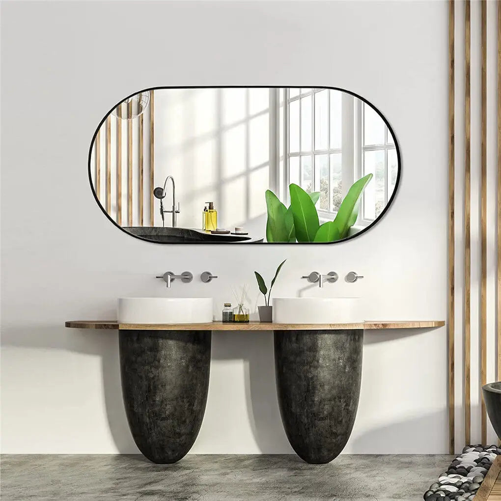 LUVODI 1000x500mm Oval Black Metal Frame Wall Mirror Accent Full Length Vanity Mirror for Bathroom,Entryway,Bedroom Decor