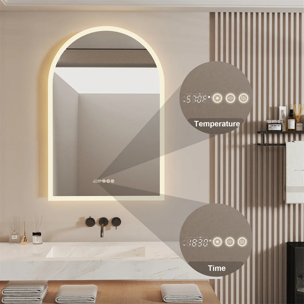 LUVODI Illuminate Backlit Light Bathroom Vanity Mirror with Time and Temperature Display