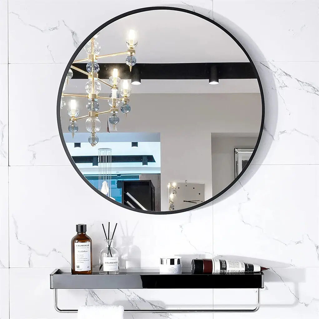 LUVODI Round Metal Framed Mirror for Living Room Decorative Modern Black Wall-mounted Vanity Dressing Mirror