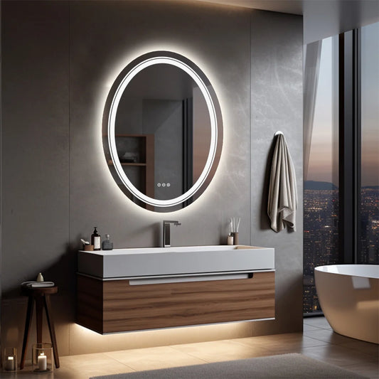 LUVODI Oval Illuminated Bathroom Mirror for Wall Restroom Washroom Frameless Shower Shaving Makeup Mirror Dimming Defog