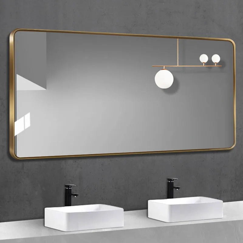 Design Rectangle Mirror Bathroom Metal Frame Wall Mount Mirror Creative Hairdressing Espejo Maquillaje Luz House Decoration