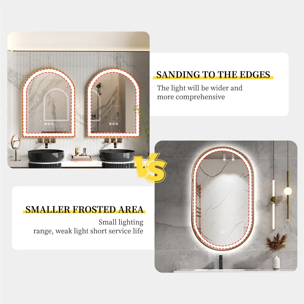 LUVODI High-end Bathroom Mirror with LED Lights Arch Framed Washroom Toilet Wall Dressing Makeup Mirror with Demister